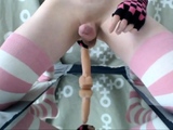 Amazing bouncing cock crossdresser riding dildo