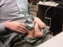 Big-Cocked Dad Strokes at the Office