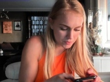 Pretty busty blonde teen babe masturbating